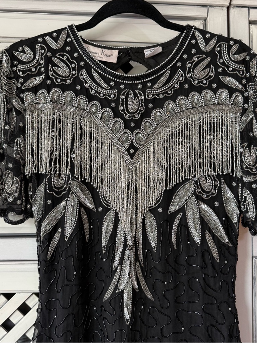 Vintage Black Beaded Fringe Cocktail Dress gown